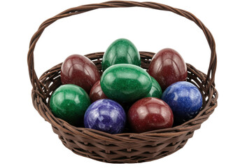 Isolated Easter basket featuring colorful gemstone eggs for holiday decorations and gifts