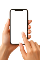 Hands Holding Modern Smartphone with Blank White Screen on transparent background 