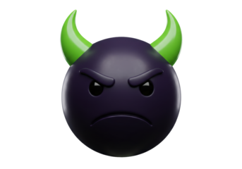 Isolated Dark Devil Emoji Head, Angry, Horns, Annoyed, Moody, Cartoonish, Digital Art