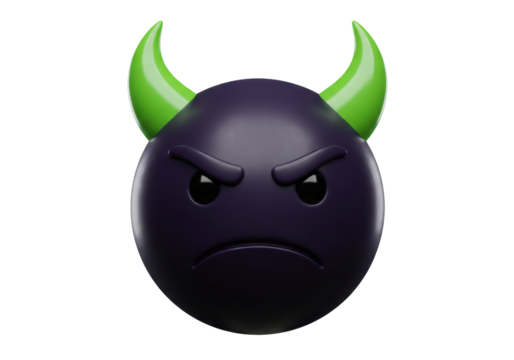 Isolated Dark Devil Emoji Head, Angry, Horns, Annoyed, Moody, Cartoonish, Digital Art