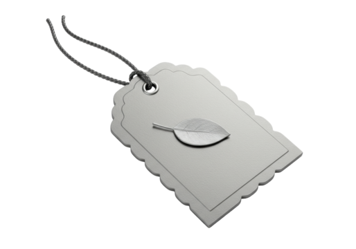Isolated price tag with wavy edges, leaf, and string for retail price in store or shop