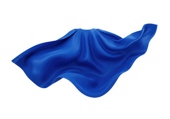Isolated flowing blue cape in motion, billowing fabric effect with dynamic folds and textures