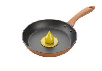 Isolated frying pan with yellow butter or oil drop for cooking and frying, food preparation