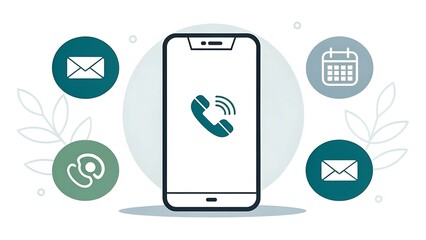 Digital smartphone screen displaying various communication icons and web technology