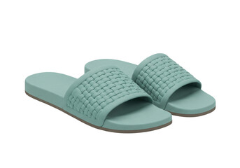 Isolated woven sandals pair, casual summer footwear, comfortable fashion slides for poolside