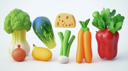 Vegetables made from plasticine. Isolated on white background.