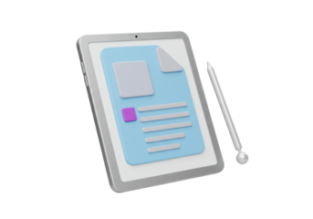 Isolated device with document icon and stylus for digital note taking and creative work