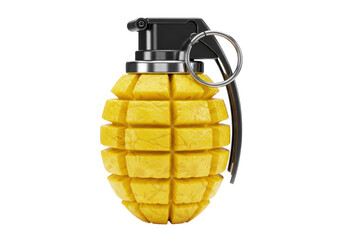 Isolated grenade made from mango, unusual fruit as weapon for creative concept use