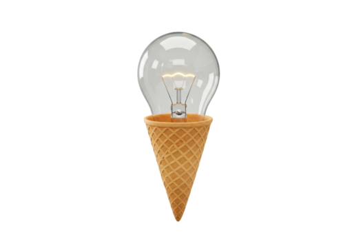 Isolated Ice Cream Cone with Light Bulb Inside Innovative Creative Idea Concept Art
