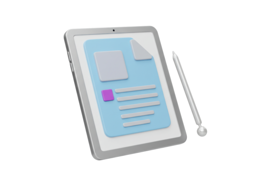 Isolated device with document icon and stylus for digital note taking and creative work