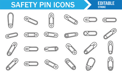 Tailor accessory safety pin symbol collection in editable stroke style