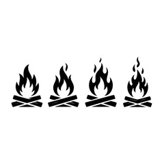 Campfire Animation: Four Stages of Burning Embers, Line Art Style, Dark Background