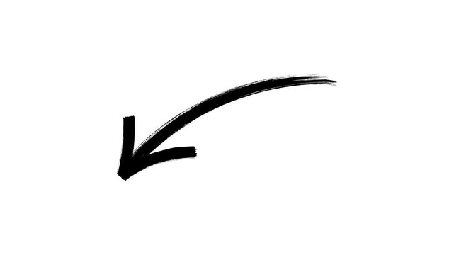 Hand-drawn Black marker arrow animation on a transparent background, hand-drawn brush arrow animation with an Alpha channel.