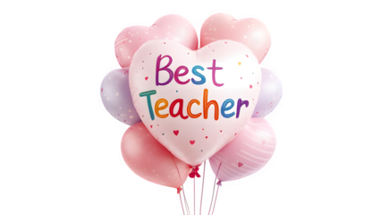 Balloons with "Best Teacher" message, isolated on transparent background