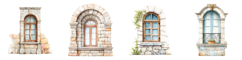 Obraz premium Stone Window Collection: European Architectural Design Elements