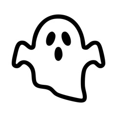 A black and white cartoon ghost with eyes and mouth