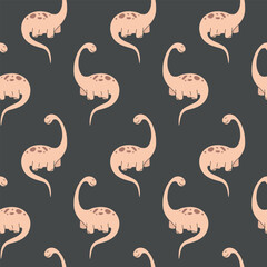 Seamless Cute Dinosaur Pattern on Dark Gray Background © Mariana