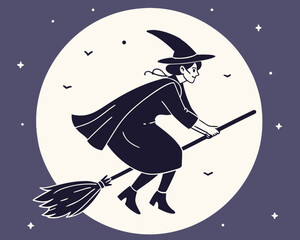 halloween witch flying on a broom