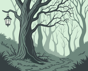 Halloween vector illustration of an old tree
