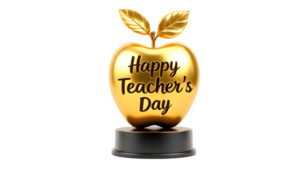Golden Apple Teacher's Day Award 3d rendered, isolated on transparent background