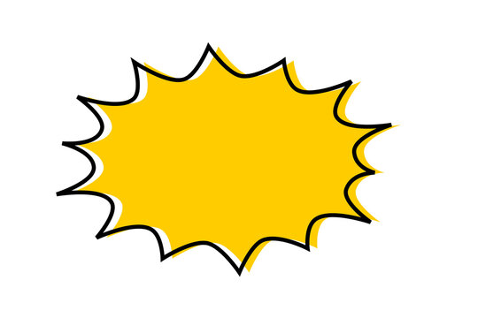 Yellow starburst explosion badge shape with black outline for sale sticker, discount label, price tag, promotion banner and marketing design