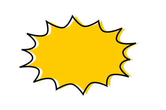 Yellow starburst explosion badge shape with black outline for sale sticker, discount label, price tag, promotion banner and marketing design