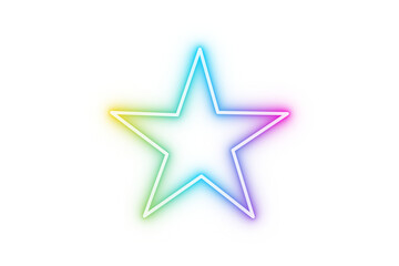 Obraz premium Neon glowing rainbow star outline with colorful light effect for sticker, poster, party decoration and digital graphic design