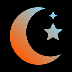 Orange and blue crescent moon with stars