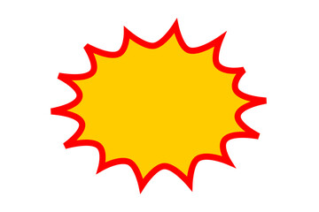 Yellow starburst badge shape with red outline for sale sticker, discount label, price tag, promotion banner and marketing design