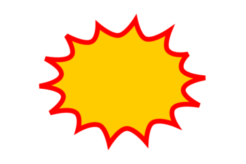 Yellow starburst badge shape with red outline for sale sticker, discount label, price tag, promotion banner and marketing design