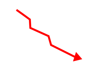 Red downward zigzag arrow symbol for business decline, loss chart, finance infographic, presentation, report and marketing design