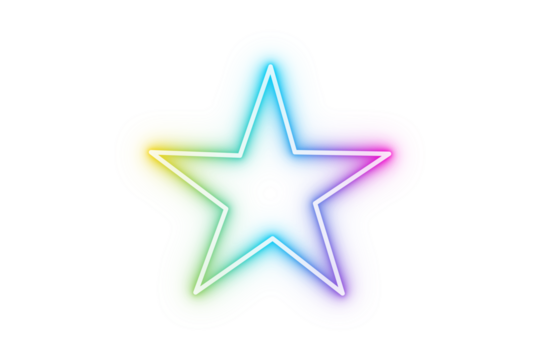 Neon glowing rainbow star outline with colorful light effect for sticker, poster, party decoration and digital graphic design - Powered by Adobe