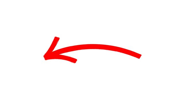Hand-drawn Stop motion Red Arrow pointing, hand-drawn arrow animation on a transparent background, Arrow sketch handmade 4K