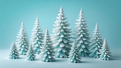Obraz premium Group of snow covered christmas trees isolated on blue background
