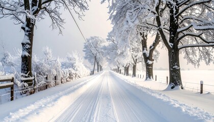 Snowy winter road through trees