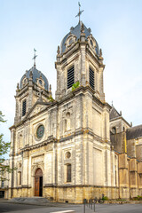 View at the Cathedral of Notre Dame in the streets of Dax town - France