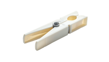 Off-white plastic clothespin, angled view