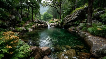 Fototapeta premium Calm nature pool surrounded by green high resolution picture