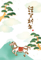 2026年馬と富士山の年賀状