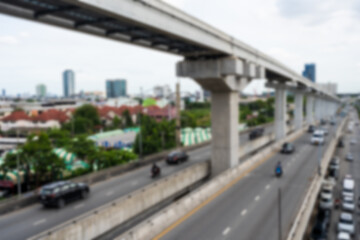 Blur the background of the urban road in Samut Prakan Province of Thailand