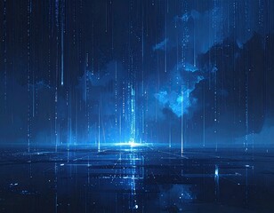 Digital rain falls on a futuristic city (1)