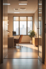 Obraz premium office conference room illuminated by natural light entering from floor to ceiling glass window structures interior design wallpaper background