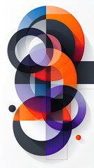 Fototapeta premium Abstract geometric composition of overlapping circles and squares in vibrant colors