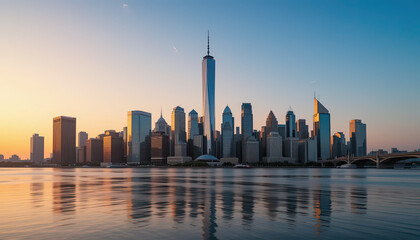 Fototapeta premium Sunrise Over a Modern City Skyline