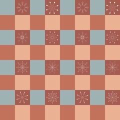 Seamless checkered pattern with snowflakes