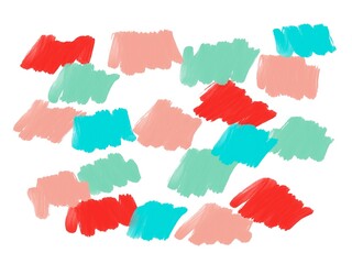 緑、赤、ピンク、水色の抽象画