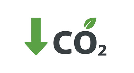 Image depicting a green arrow pointing down next to the CO2 symbol with a leaf.