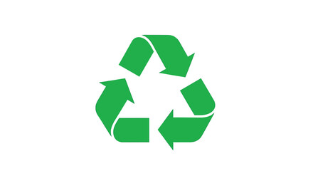Bright green recycling symbol with three arrows forming a continuous triangle, representing environmental protection and waste management.