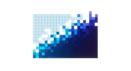 Fototapeta premium Abstract futuristic light pattern with crisp, shifting cerulean to indigo pixels in geometric grid on white background, copy space, concept of digital data flow