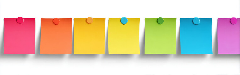 Colorful Sticky Notes in Rainbow Order on White Background